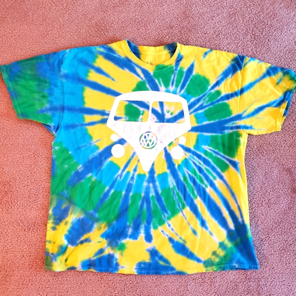 Yellow, turquoise, green, blue, size xxlarge VW van tie dye t shirt